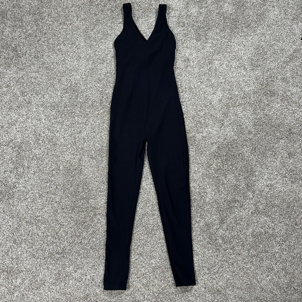 Kyodan Jumpsuit Womens Small Black Ribbed V-Neck Sleeveless Bodysuit Activewear